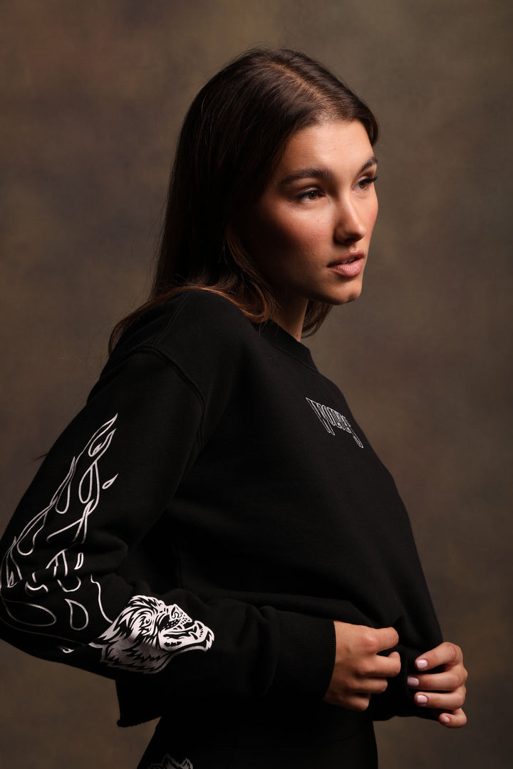 Eternal Flame Raglan (Cropped) Crewneck in Black