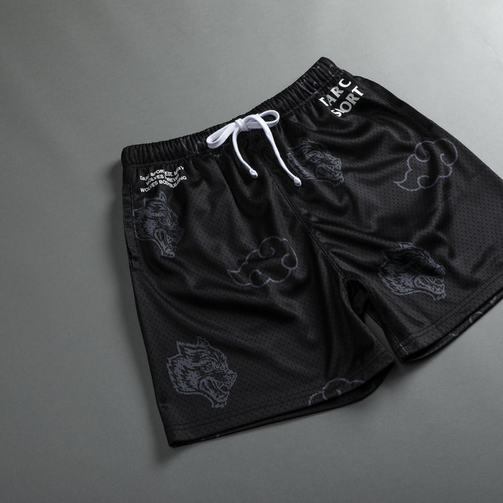 Wolf Clouds 5" Mesh Shorts in Black