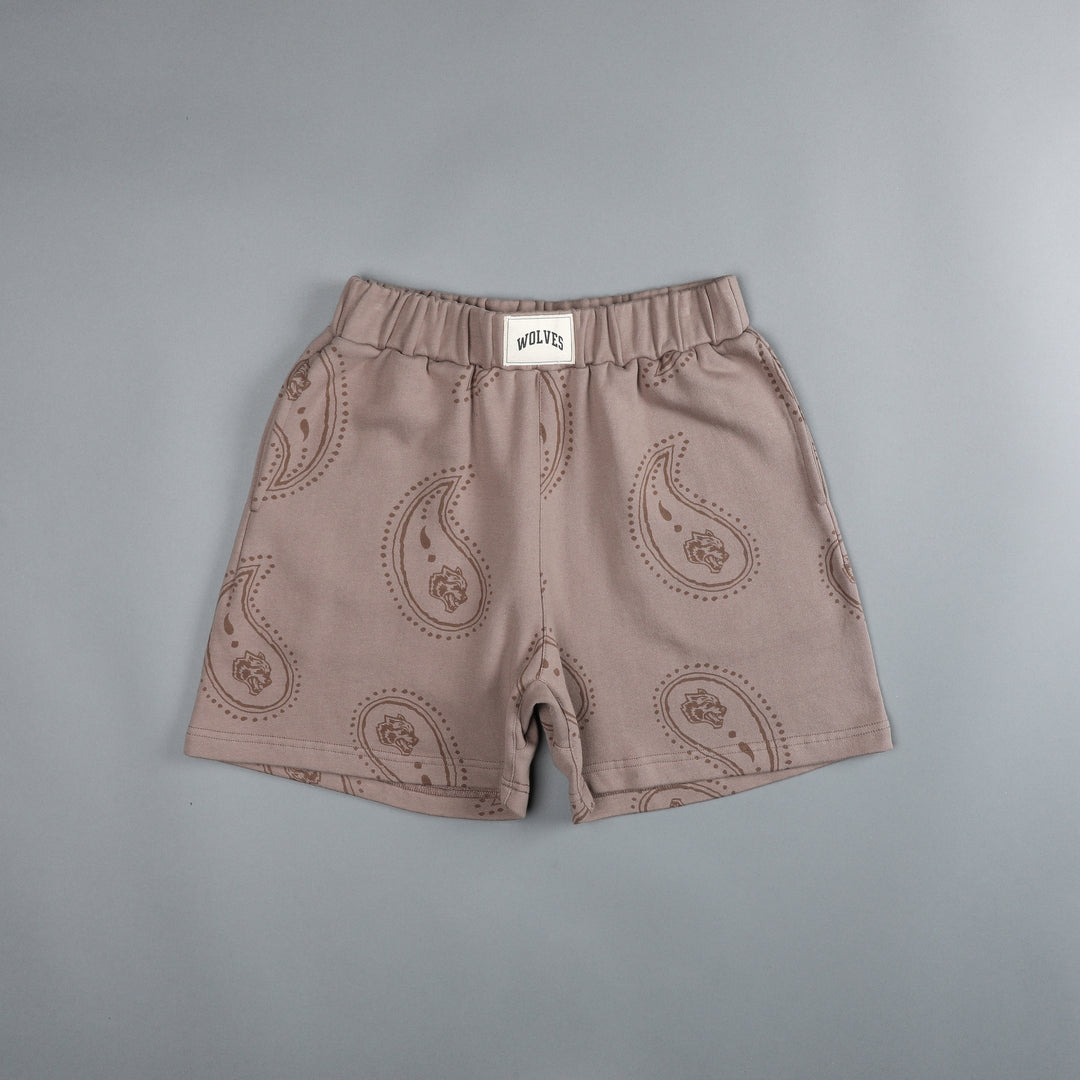 Falling Paisley Patch Liam Sweat Shorts in Mojave Brown