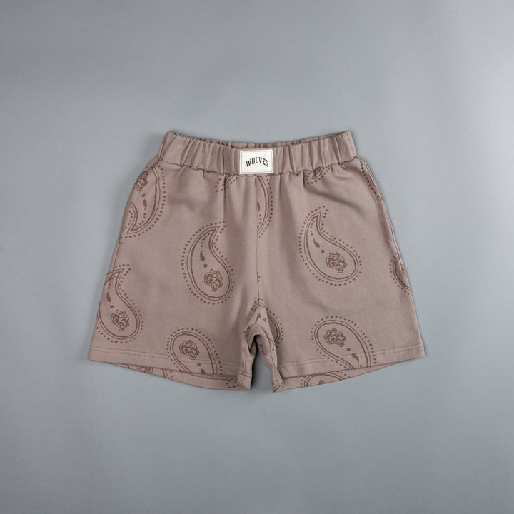 Falling Paisley Patch Liam Sweat Shorts in Mojave Brown