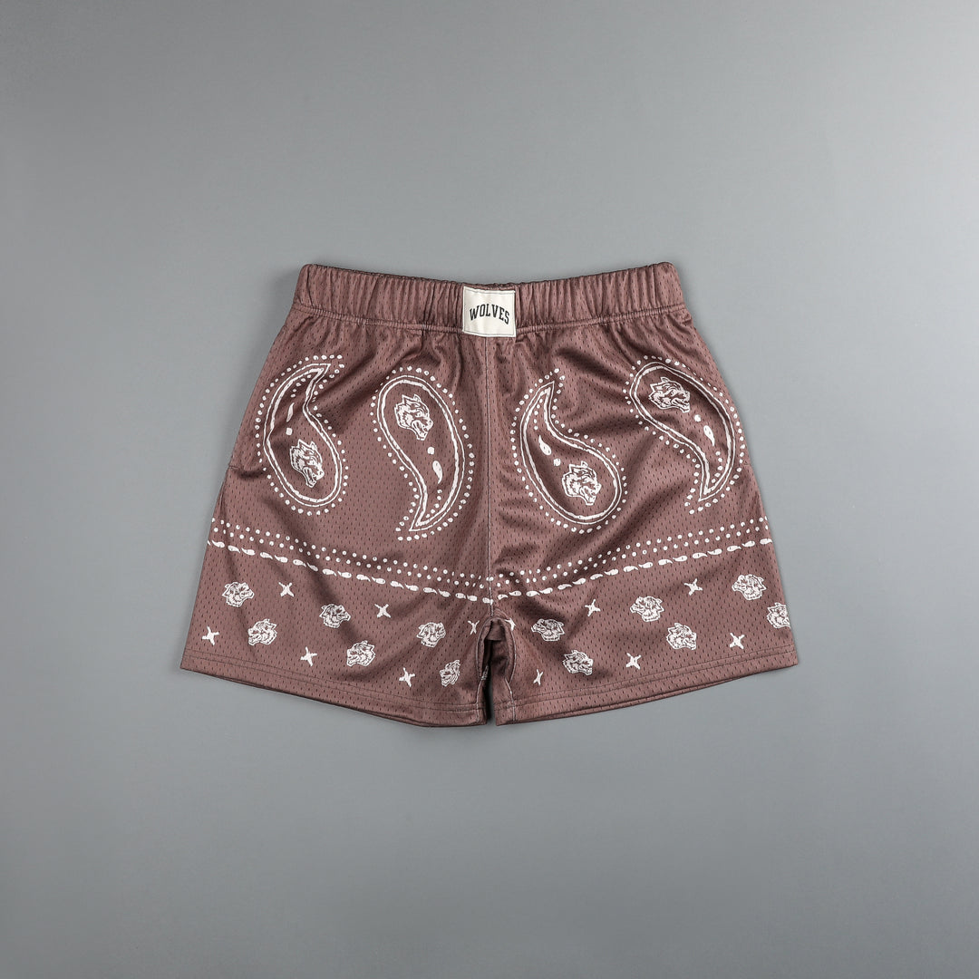 Southwest Paisley Patch Liam 4.5" Mesh Shorts in Mojave Brown