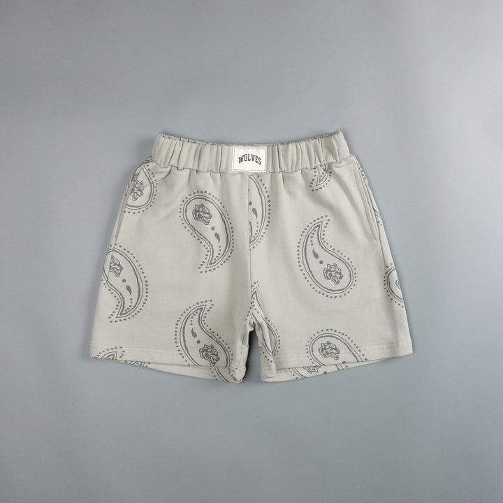 Falling Paisley Patch Liam Sweat Shorts in Cactus Gray