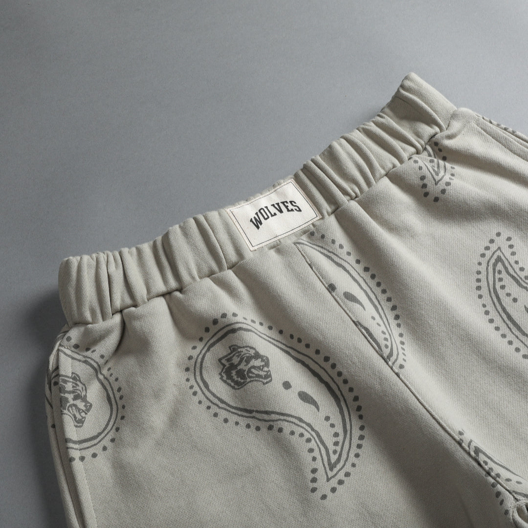 Falling Paisley Patch Liam Sweat Shorts in Cactus Gray
