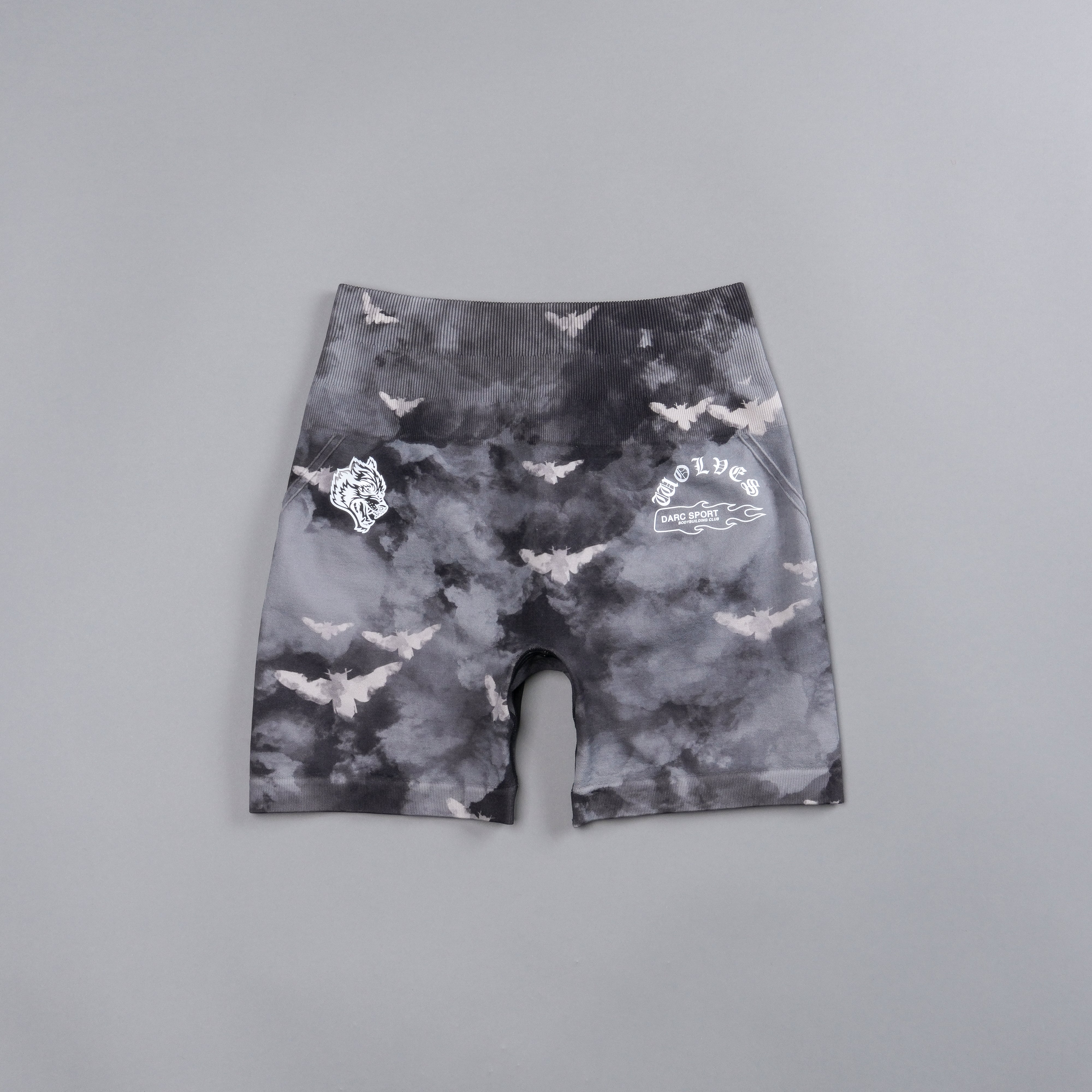 Never Forgotten Everson Seamless "Huxley" Shorts in Black Death Moth Ghost Clouds