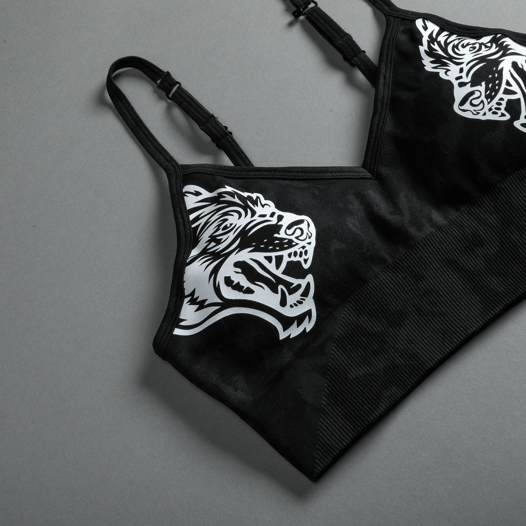 Dual "Everson Seamless" Sports Bra in Black Tonal Marble