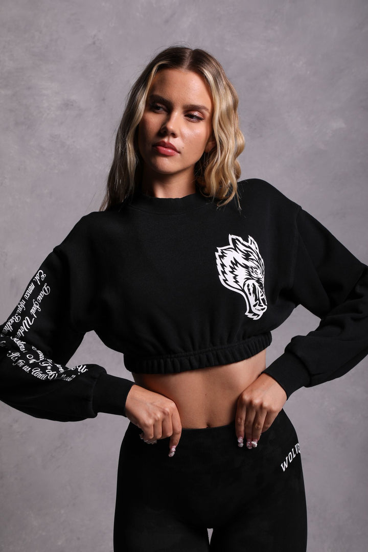 In Our Heart "Vintage Gwen" (Cropped) Crewneck in Black