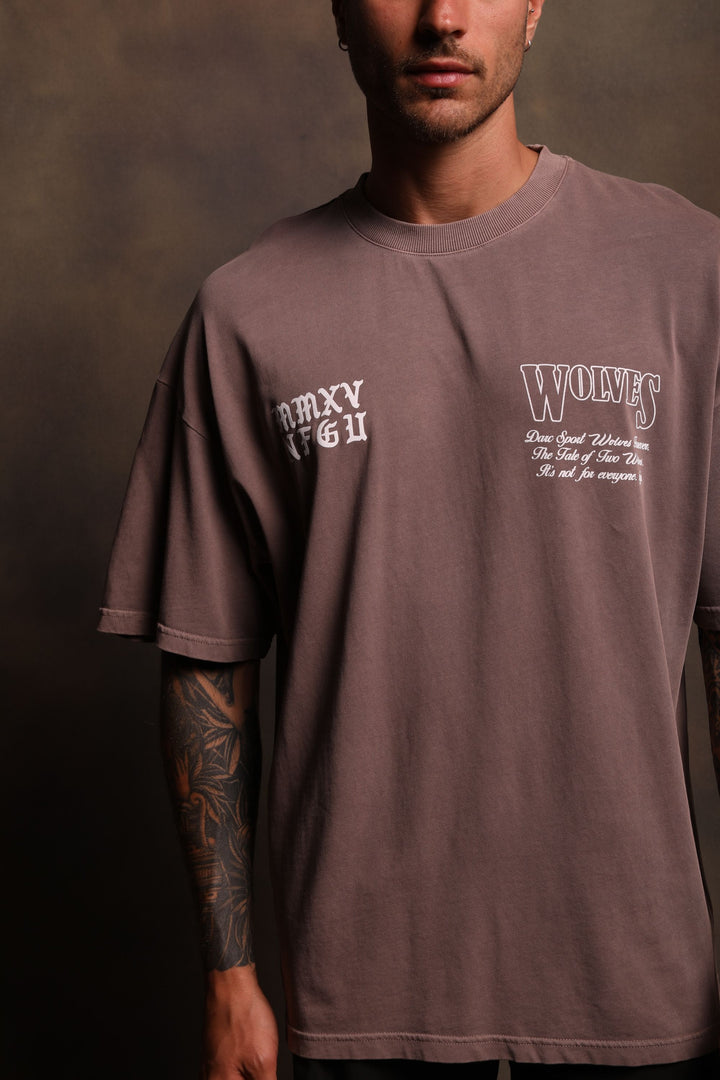 Tale Of Two Wolves "Premium Vintage" Oversized Tee in Mojave Brown