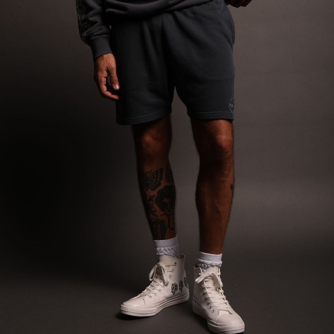 Dual Patch Liam Sweat Shorts in Midnight Blue