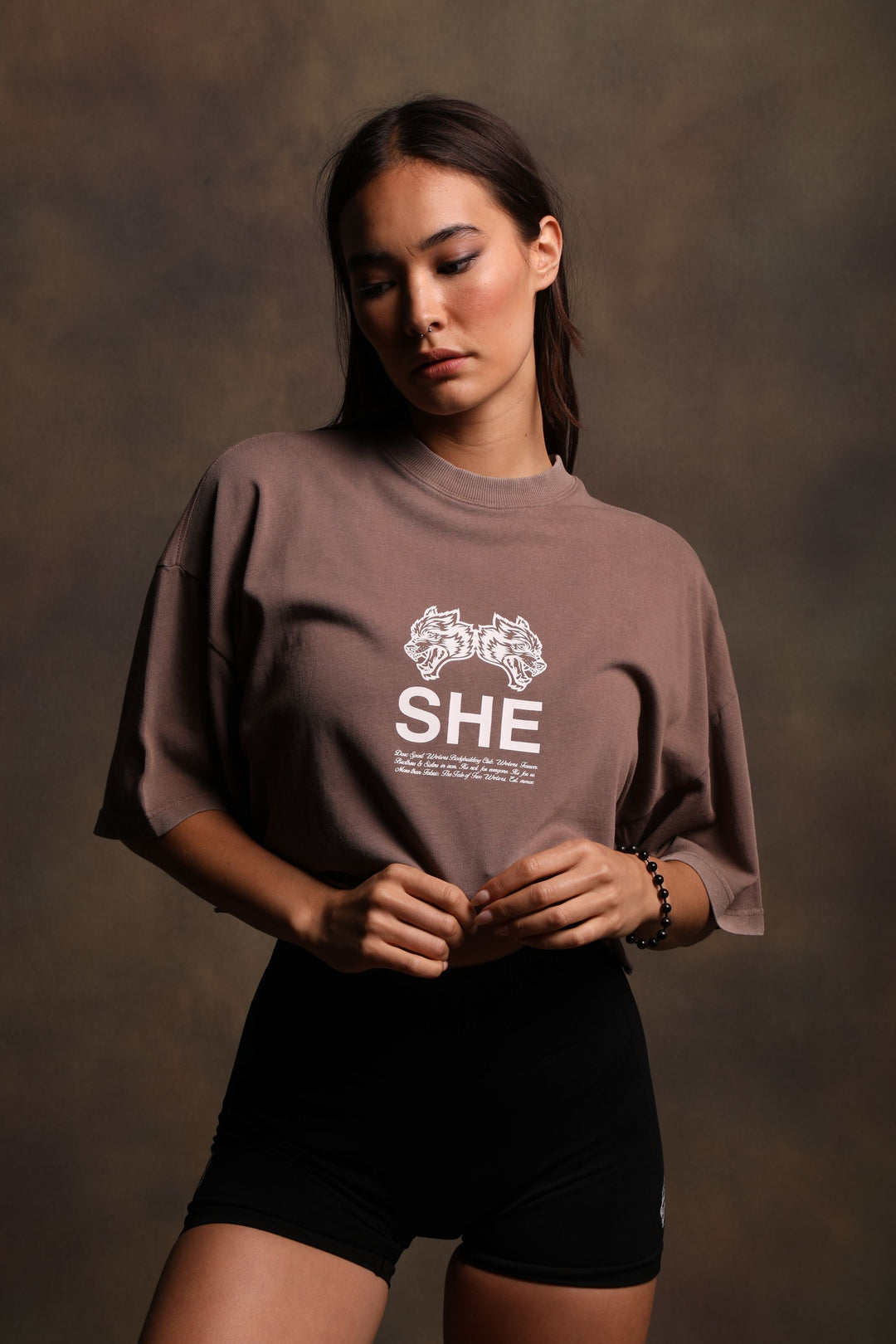 She's Gritty "Premium Vintage" Oversized (Cropped) Tee in Mojave Brown