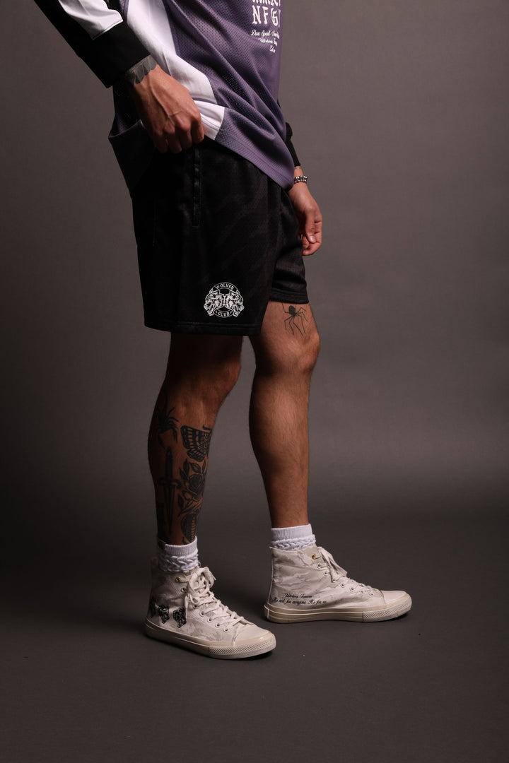 Our Way Patch Liam 4.5" Mesh Shorts (V2) in Black Native Camo