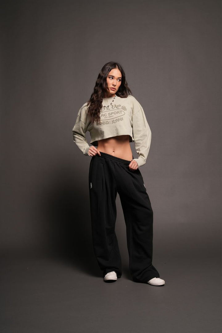 Darc Emblem Premium Oversized Cropped Ls Tee In Cactus Gray