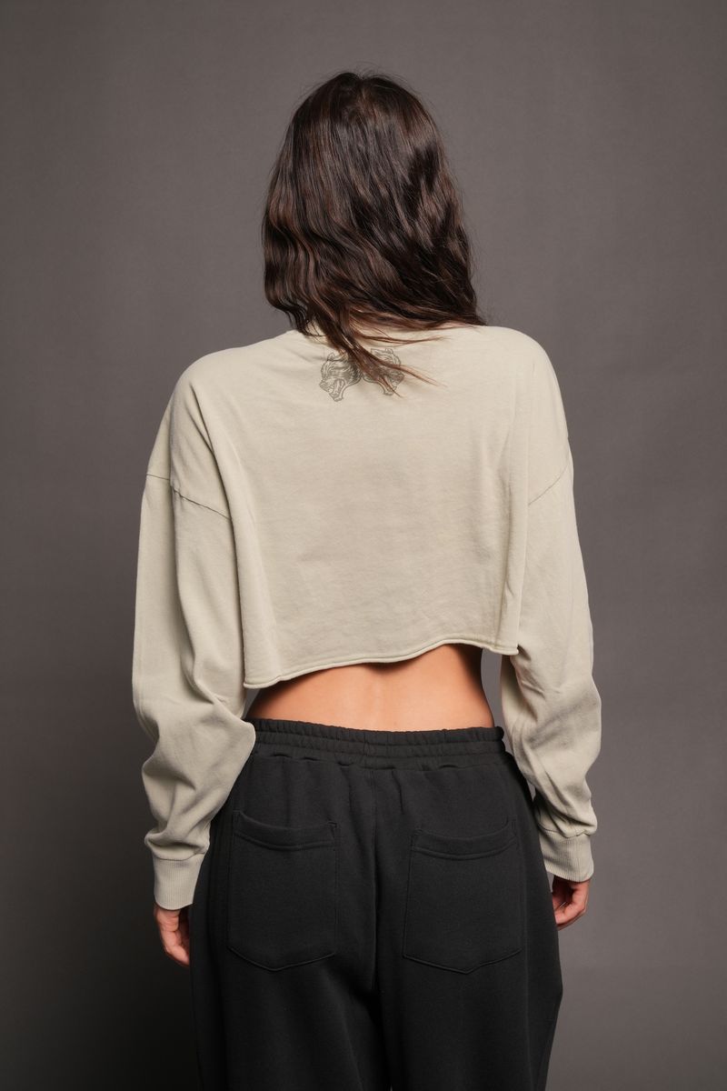 Darc Emblem Premium Oversized Cropped Ls Tee In Cactus Gray