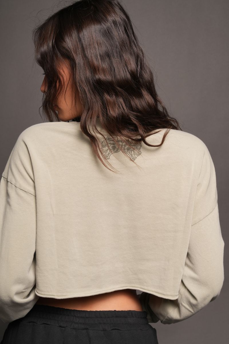 Darc Emblem Premium Oversized Cropped Ls Tee In Cactus Gray