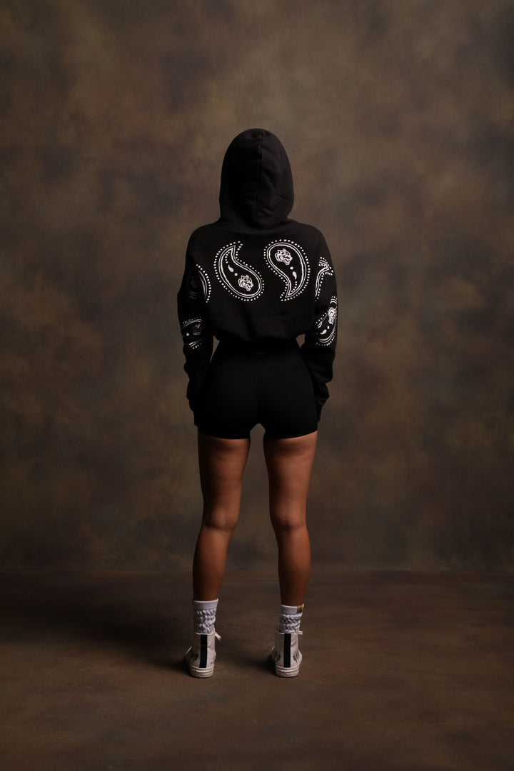 Southwest Paisley "McCauley" (Cropped) Hoodie in Black