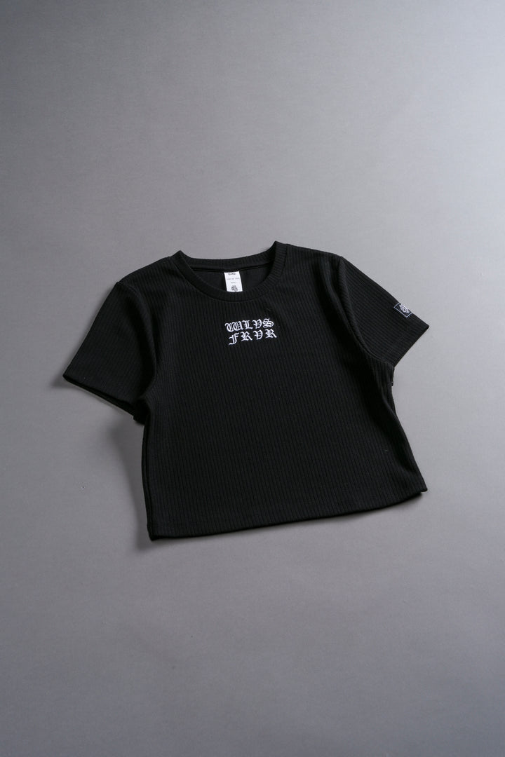 Wolves Forever Ribbed "Baby" Tee in Black