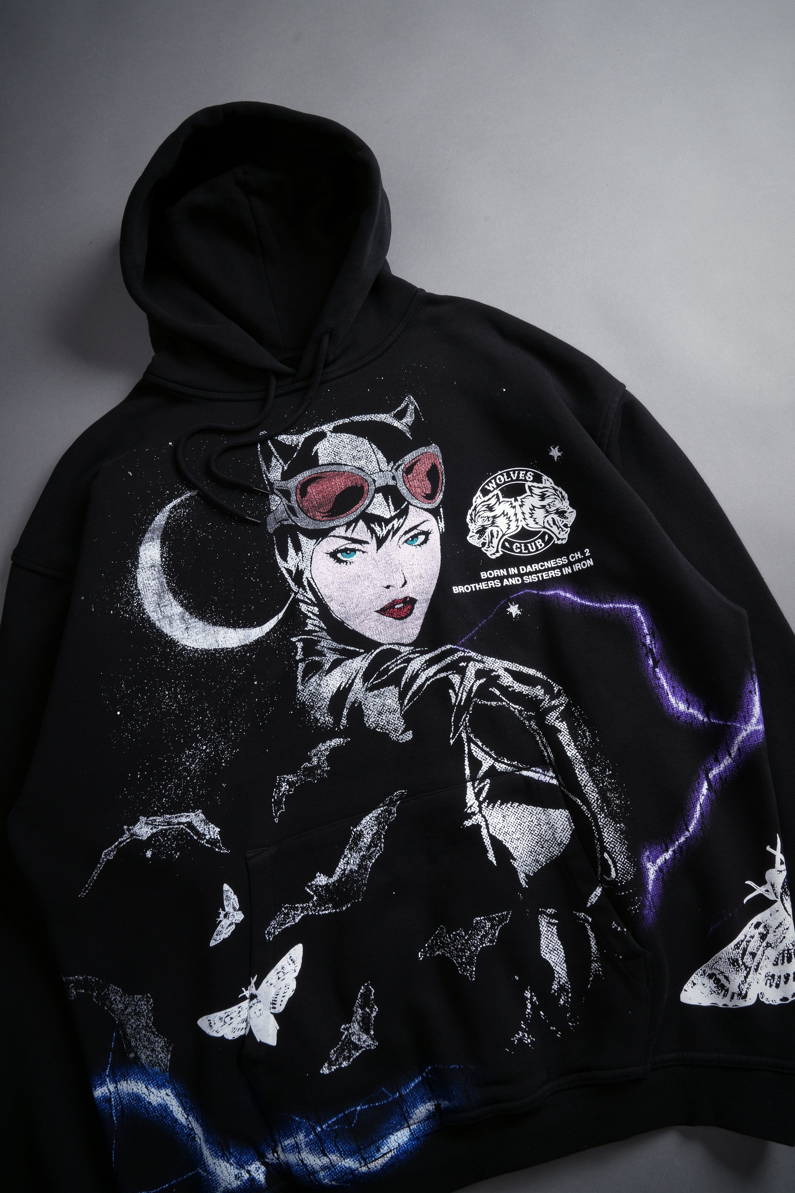 Catwoman "Side-By-Side" Bishop Hoodie in Black