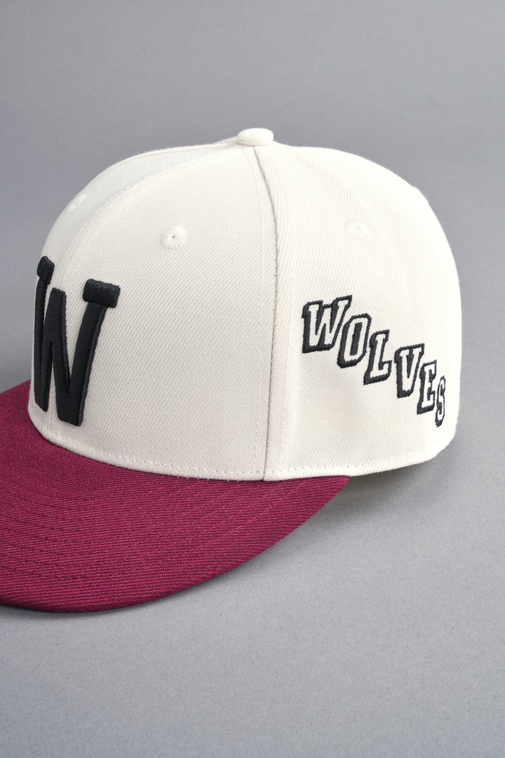 "W" Bushido Fitted Hat in Cream/Cherry Red