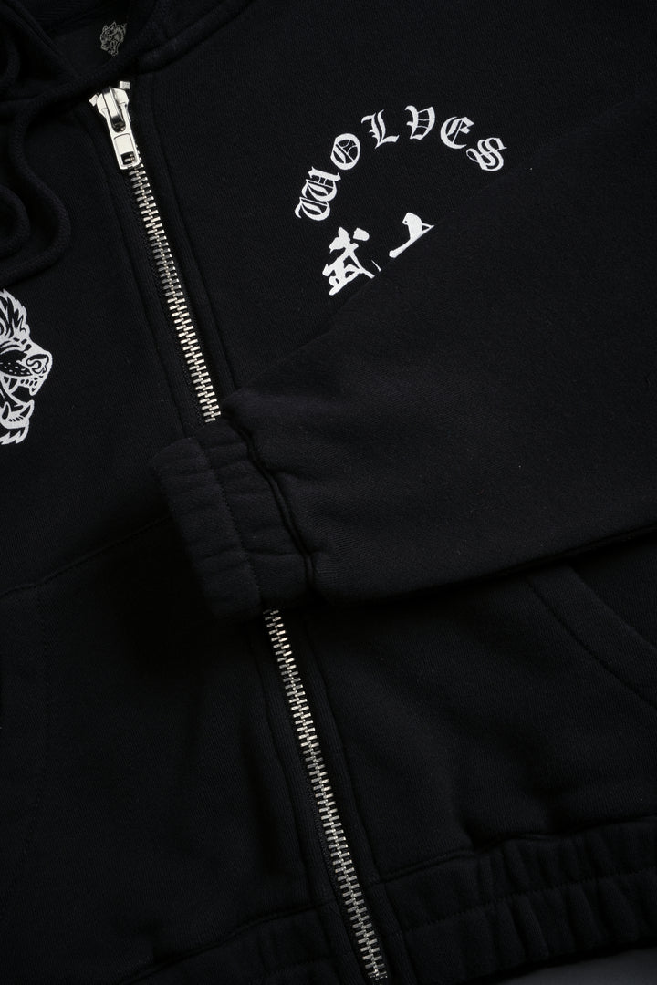 Okami Wolf "Chambers" (Cropped) Zip Hoodie in Black