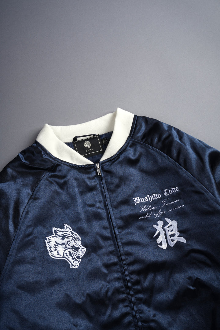 Okami Howl Satin Bomber Zip Jacket in Navy