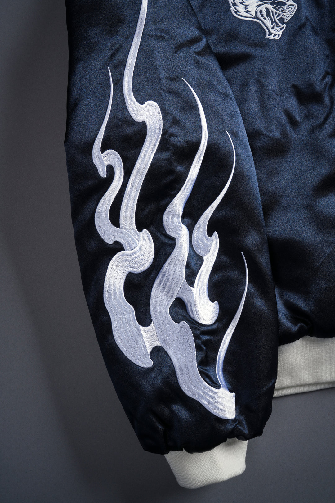 Okami Howl Satin Bomber Zip Jacket in Navy