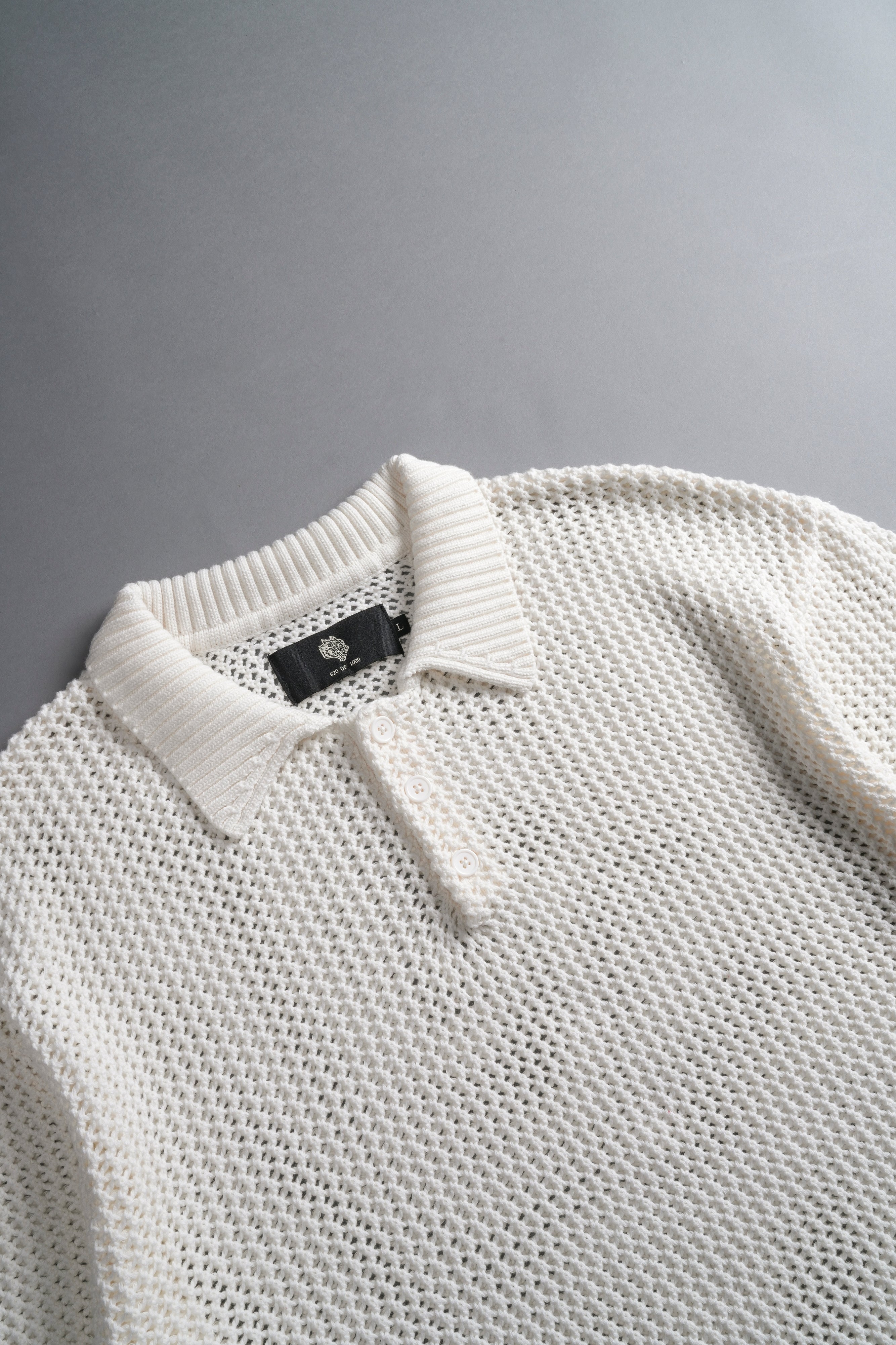 Wolf Patch Claude Knit Polo in Cream