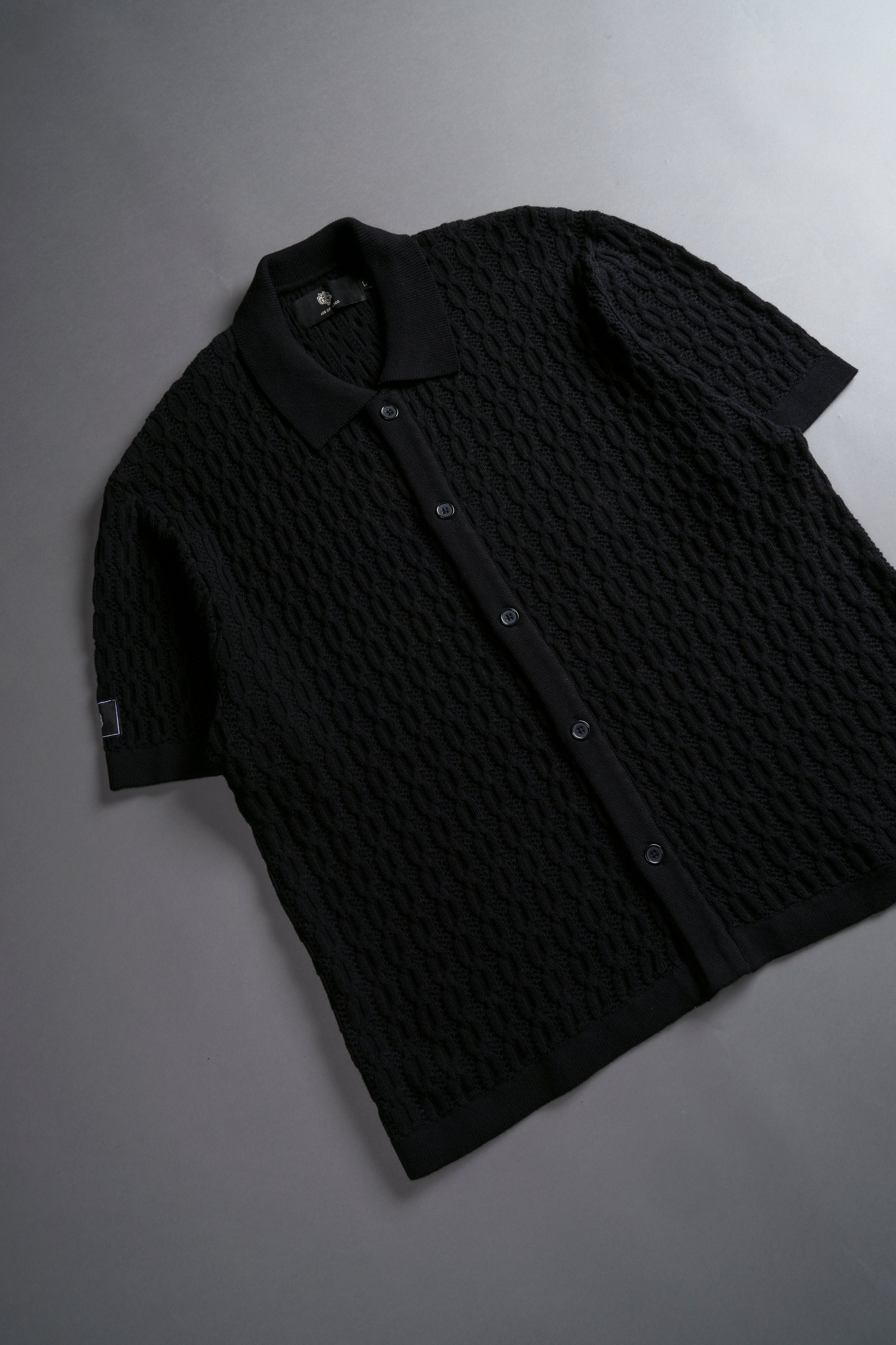 Wolf Patch Wah-El Knit S/S Button Up Shirt in Black