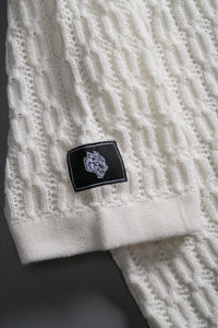 Wolf Patch Wah-El Knit S/S Button Up Shirt in Cream