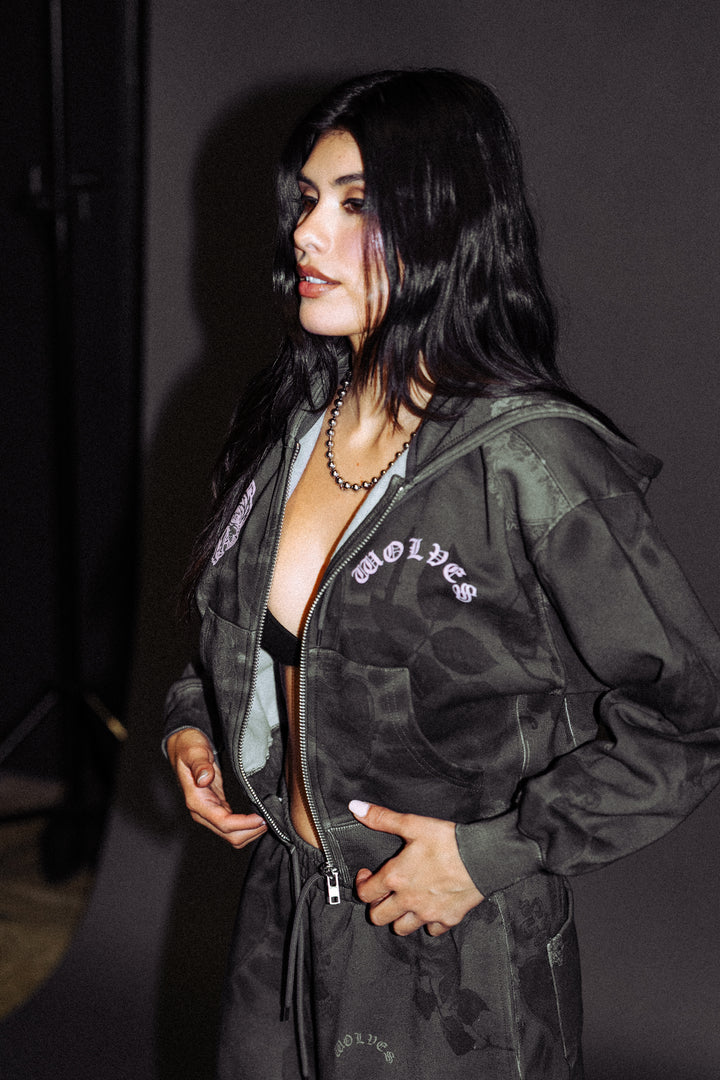 Wolf Chopper "Sage" Cropped Zip Hoodie in Lobo