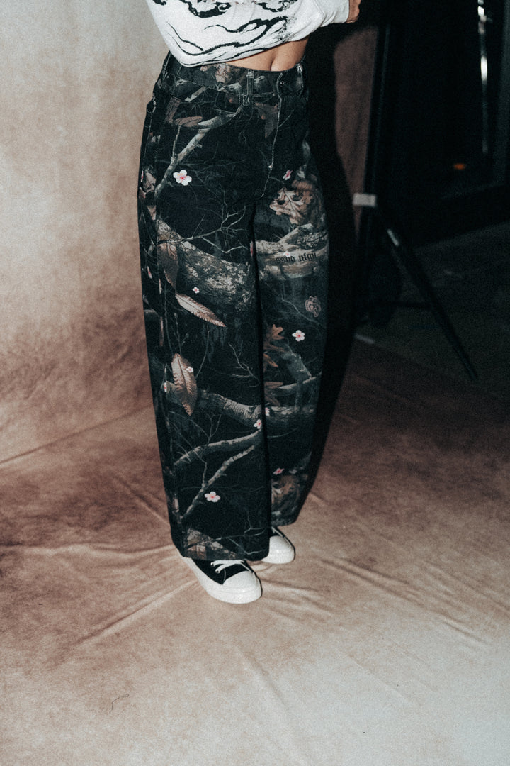 Wolf Chopper Wide Leg Carpenter Pants in Darc Blossom Woodland Camo