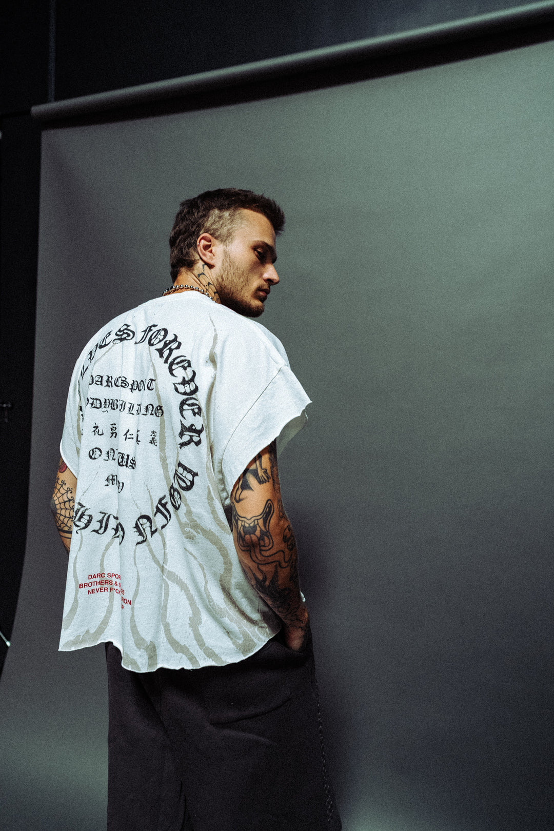 Warrior's Fire Grunge Cut-Off Tee in Cream