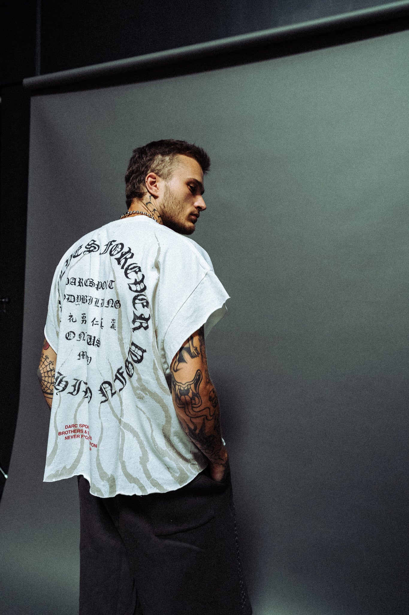 Warrior's Fire Grunge Cut-Off Tee in Cream