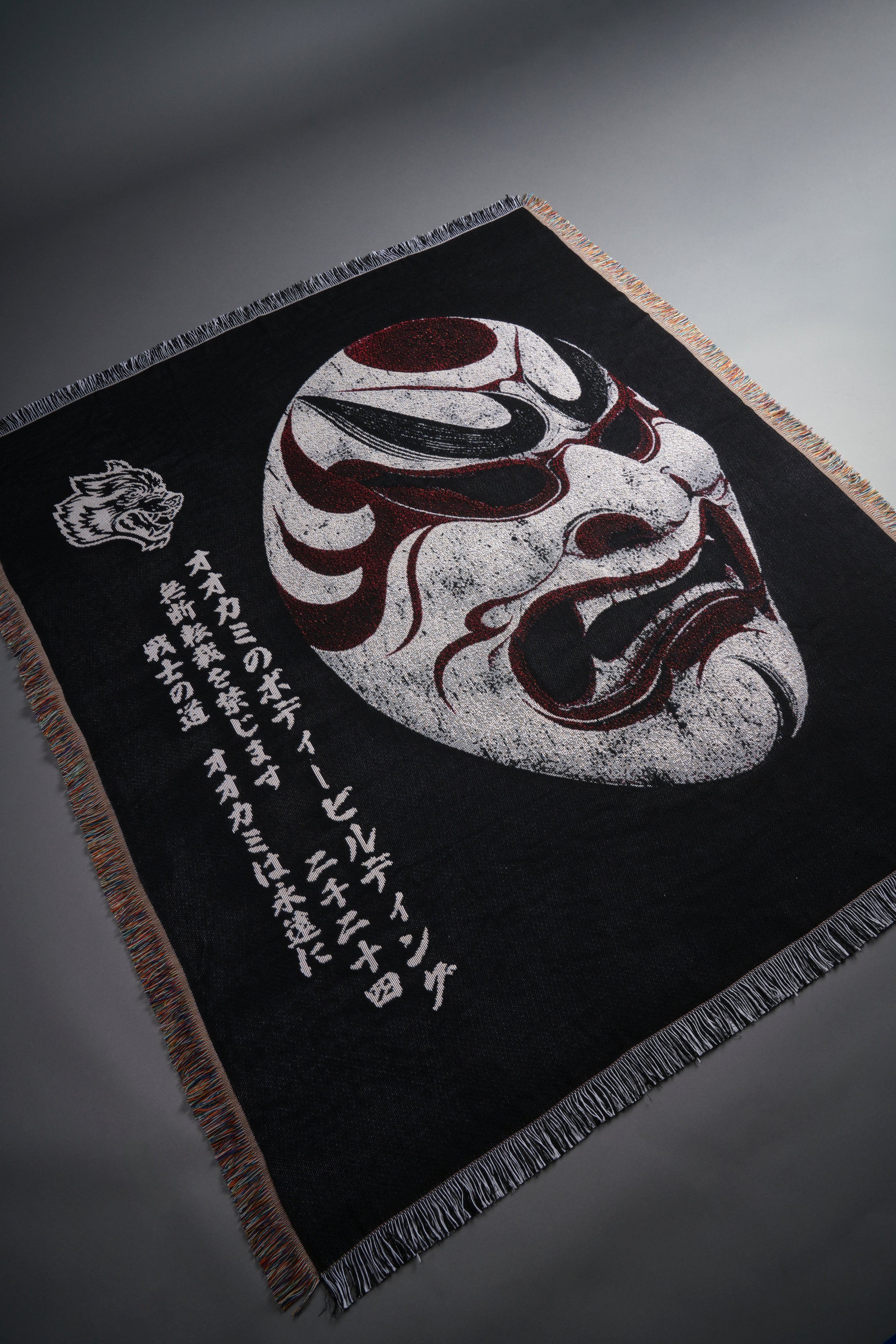 Kabuki Mask Tapestry Blanket in Black