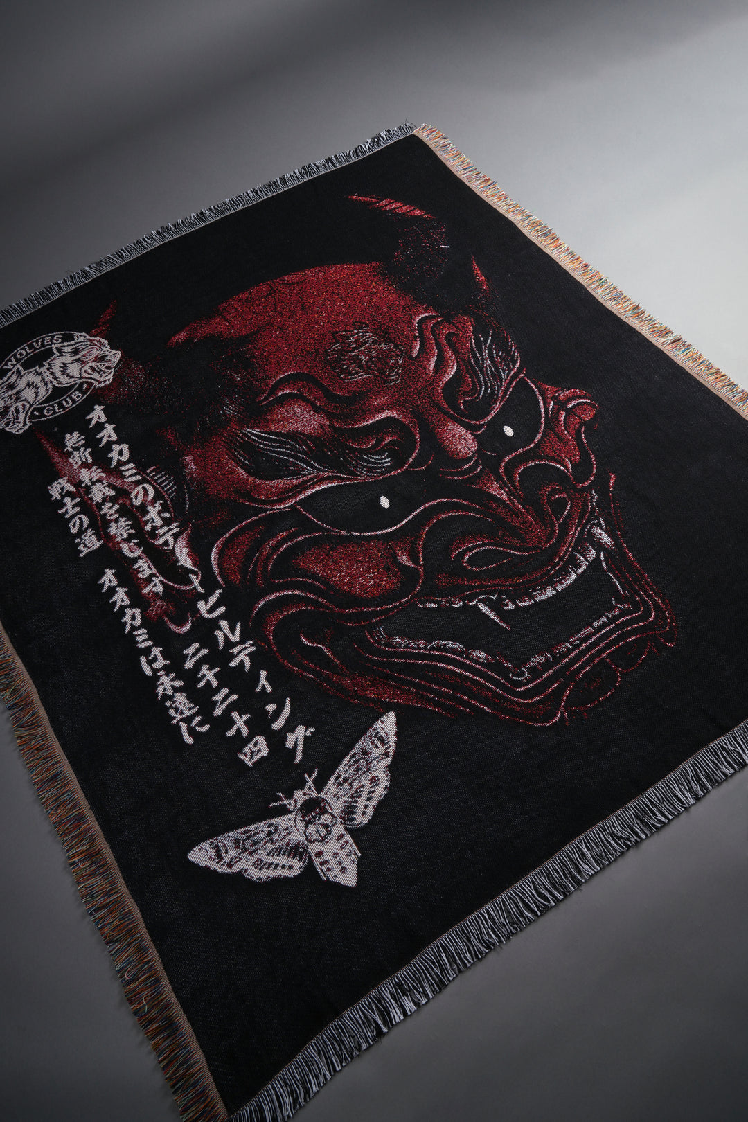 Oni Mask Tapestry Blanket in Black