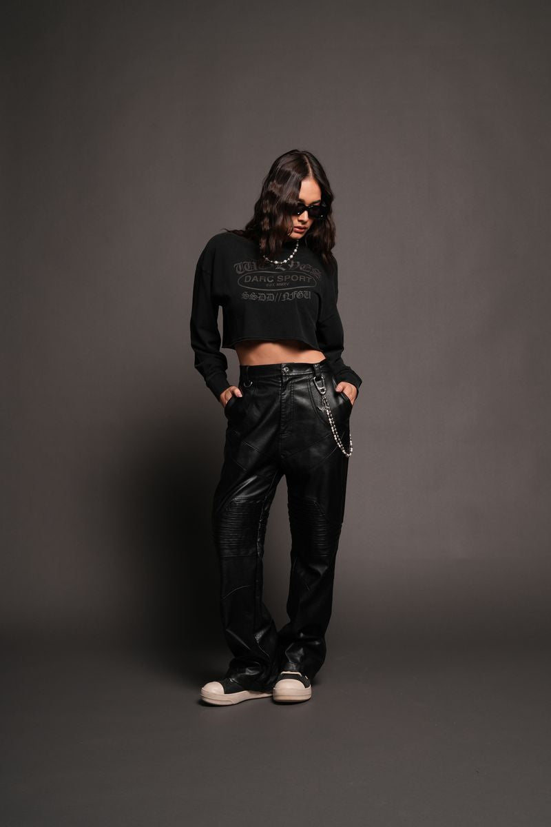 Darc Emblem Premium Oversized Cropped Ls Tee In Black