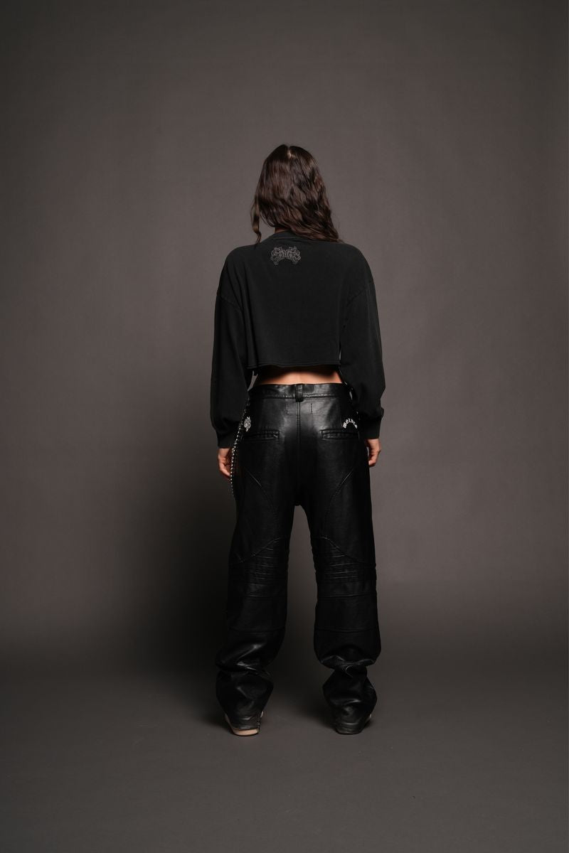 Darc Emblem Premium Oversized Cropped Ls Tee In Black