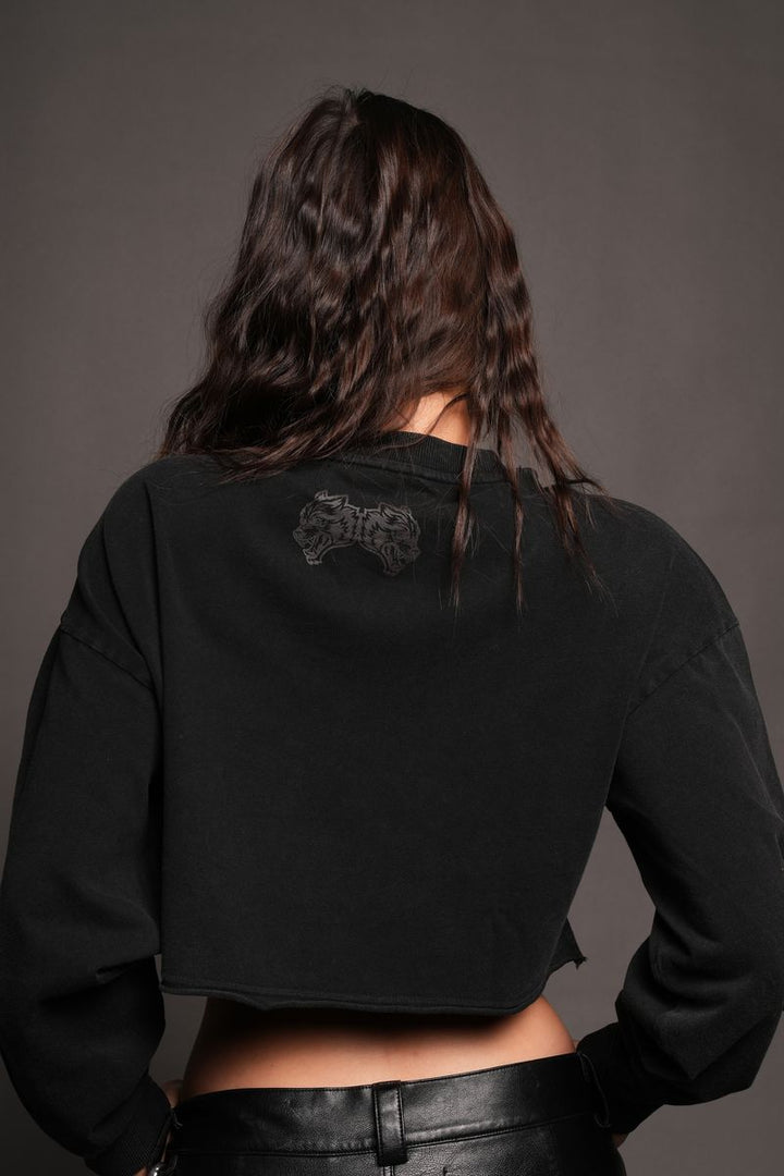 Darc Emblem Premium Oversized Cropped Ls Tee In Black