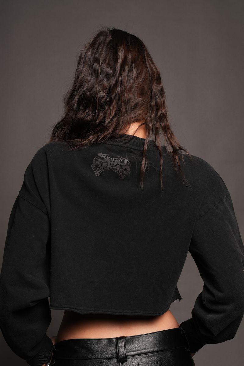 Darc Emblem Premium Oversized Cropped Ls Tee In Black