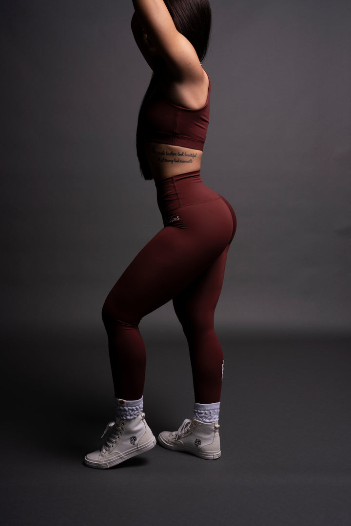 Western Wolf "Energy" Full Length Leggings in Oxblood