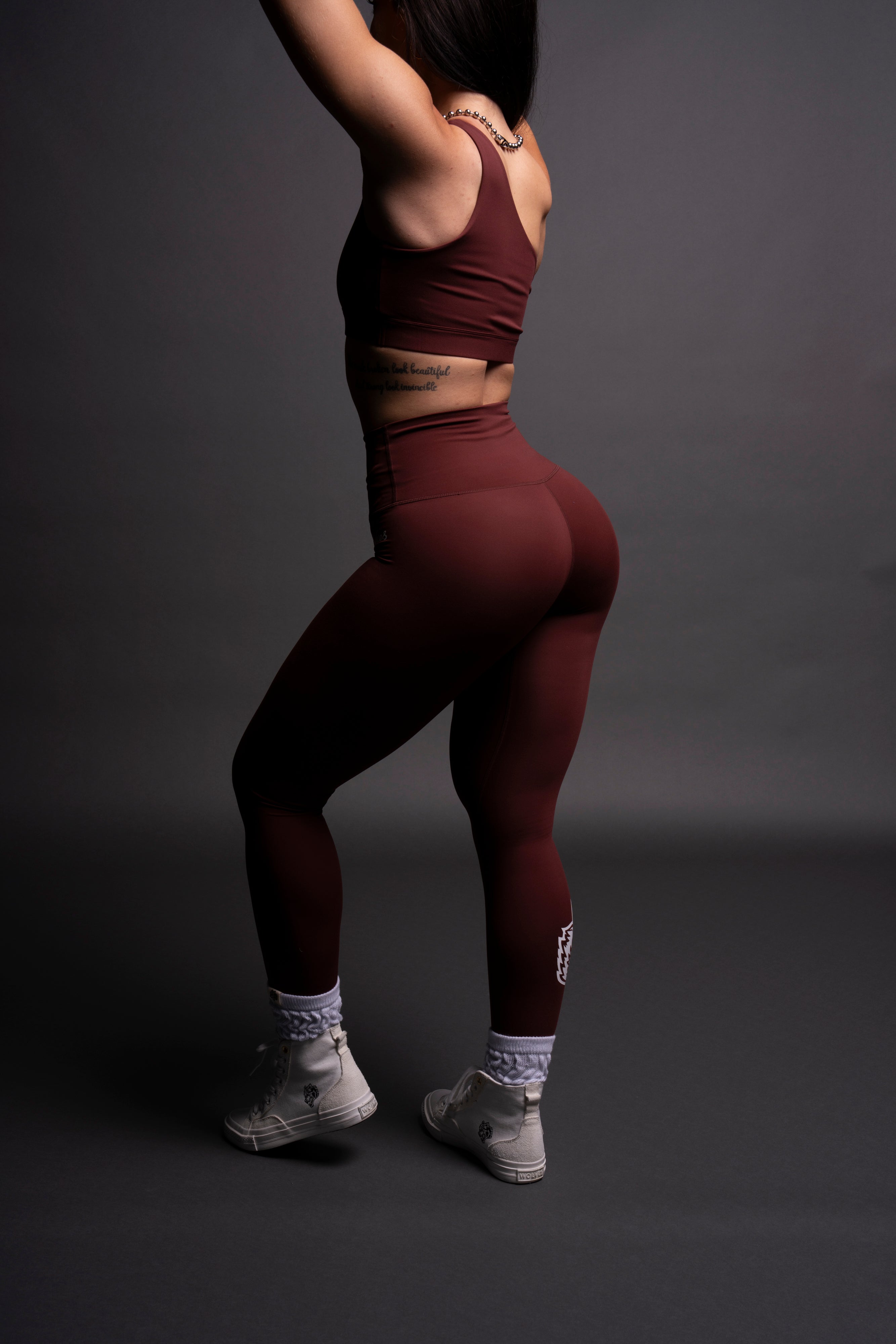 Western Wolf "Energy" Full Length Leggings in Oxblood