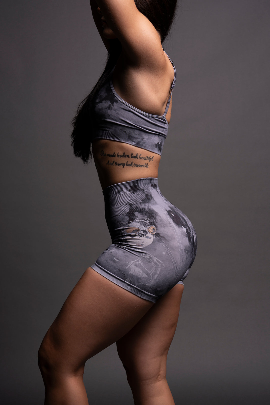 Catwoman Everson Seamless "Huxley" Shorts in Nirvana Gray Starry Clouds