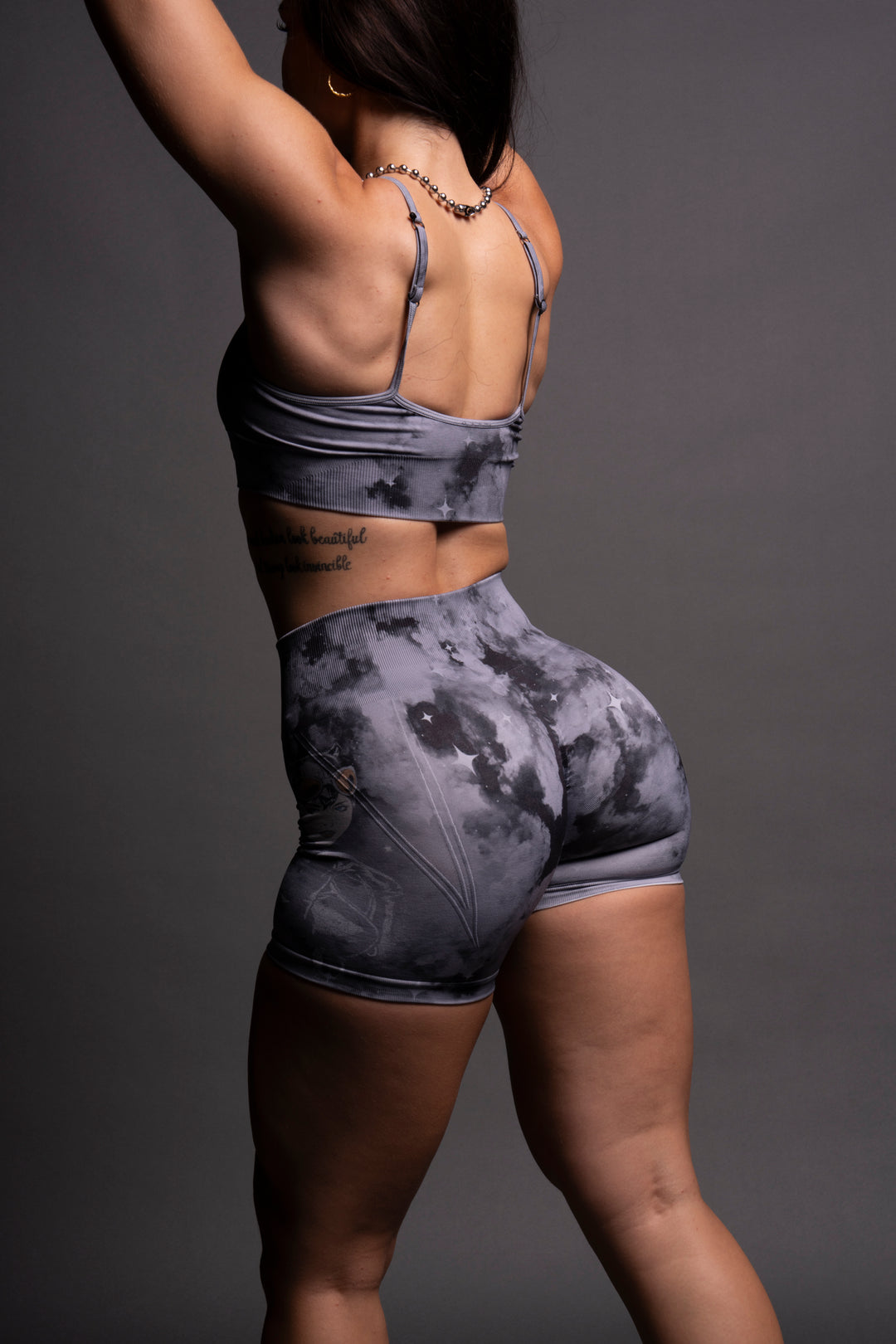 Catwoman Everson Seamless "Huxley" Shorts in Nirvana Gray Starry Clouds