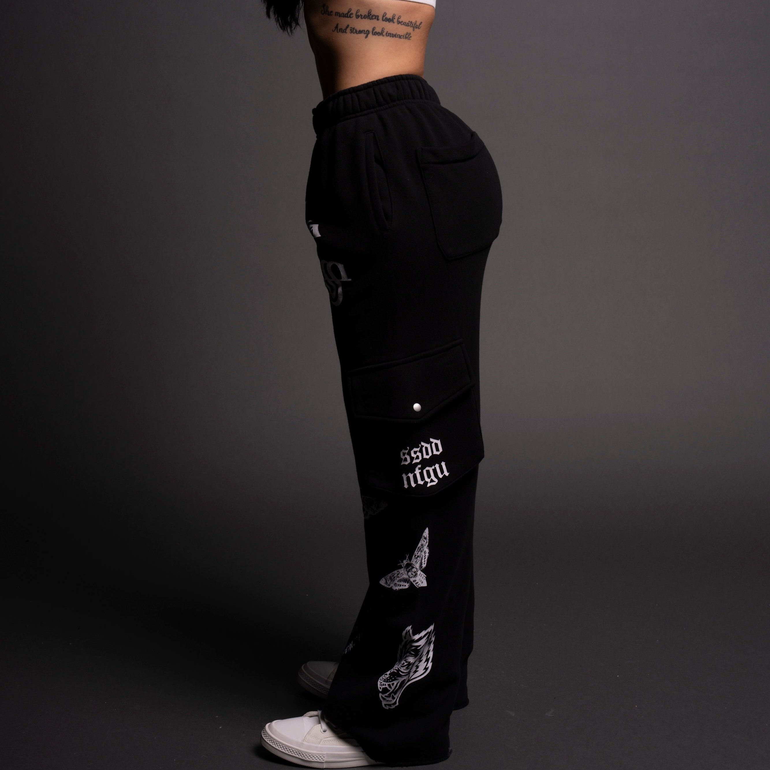 What It Means She Big Cozy Cargo Sweats in Black