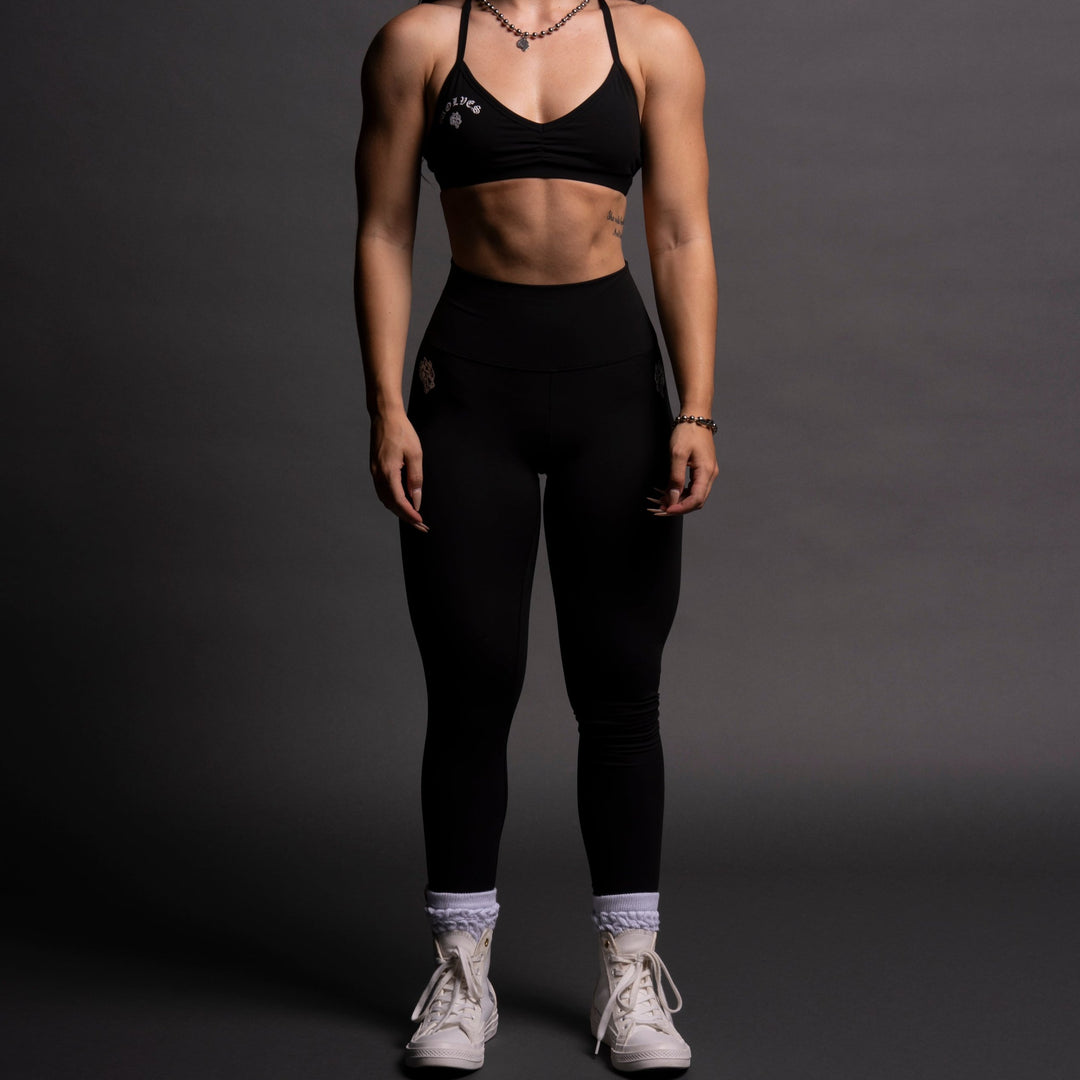 Dual Wolf "Energy" Full Length Leggings in Black