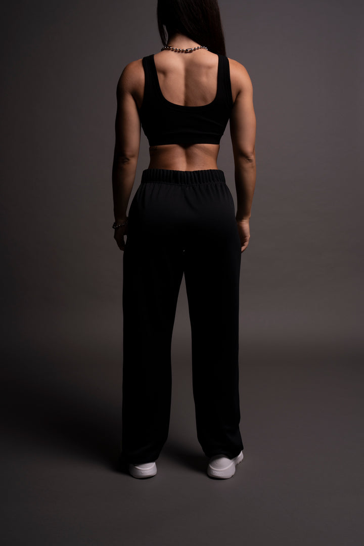 Never Give Up She Roadster Track Pants in Black/Cream