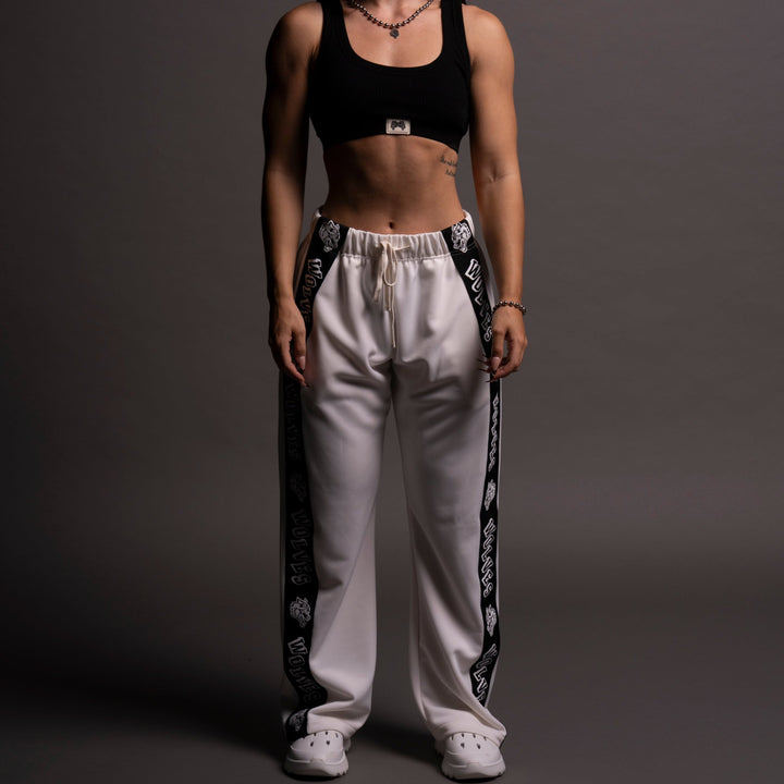 Never Give Up She Roadster Track Pants in Cream/Black