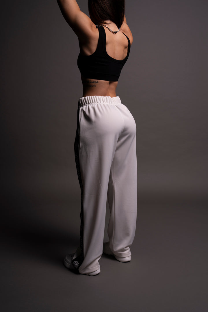 Never Give Up She Roadster Track Pants in Cream/Black