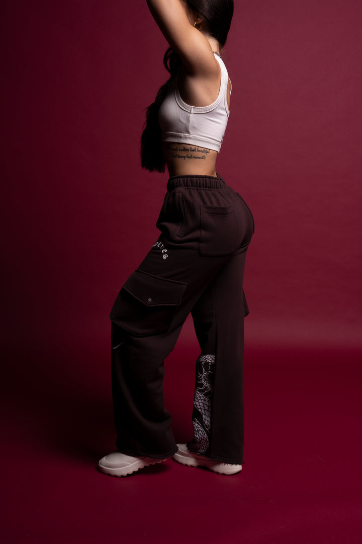 Renewal She Big Cozy Cargo Sweats in Darc Garnet