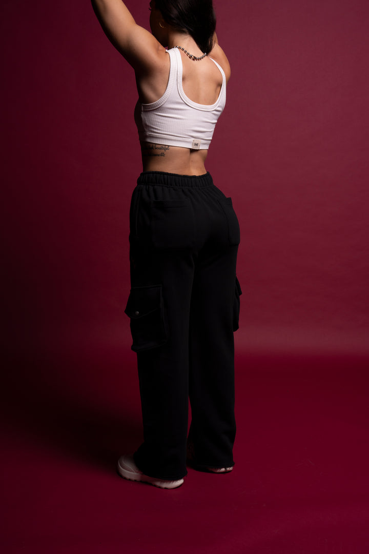 Renewal She Big Cozy Cargo Sweats in Black