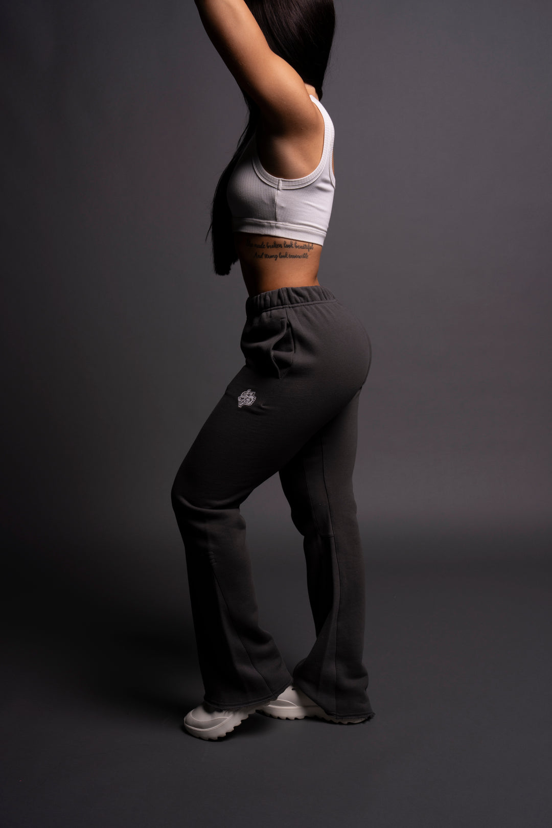 Dual She Flare Sweat Pants in Wolf Gray
