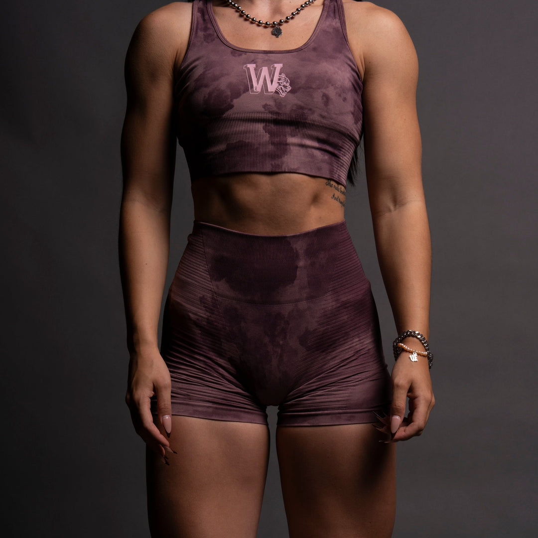 Keep On Fighting Everson Seamless "Valencourt" Shorts in Jumbo Midnight Mauve Ghost Clouds